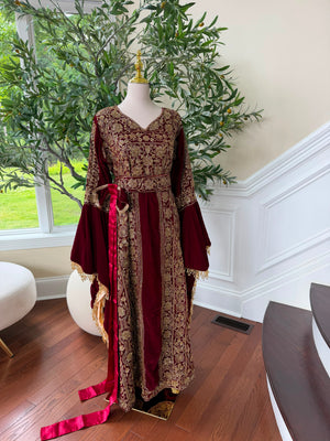 Velvet Red Beaded Elegance Thobe