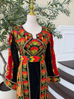 Velvet Black Embroidery Beaded Stone Thobe