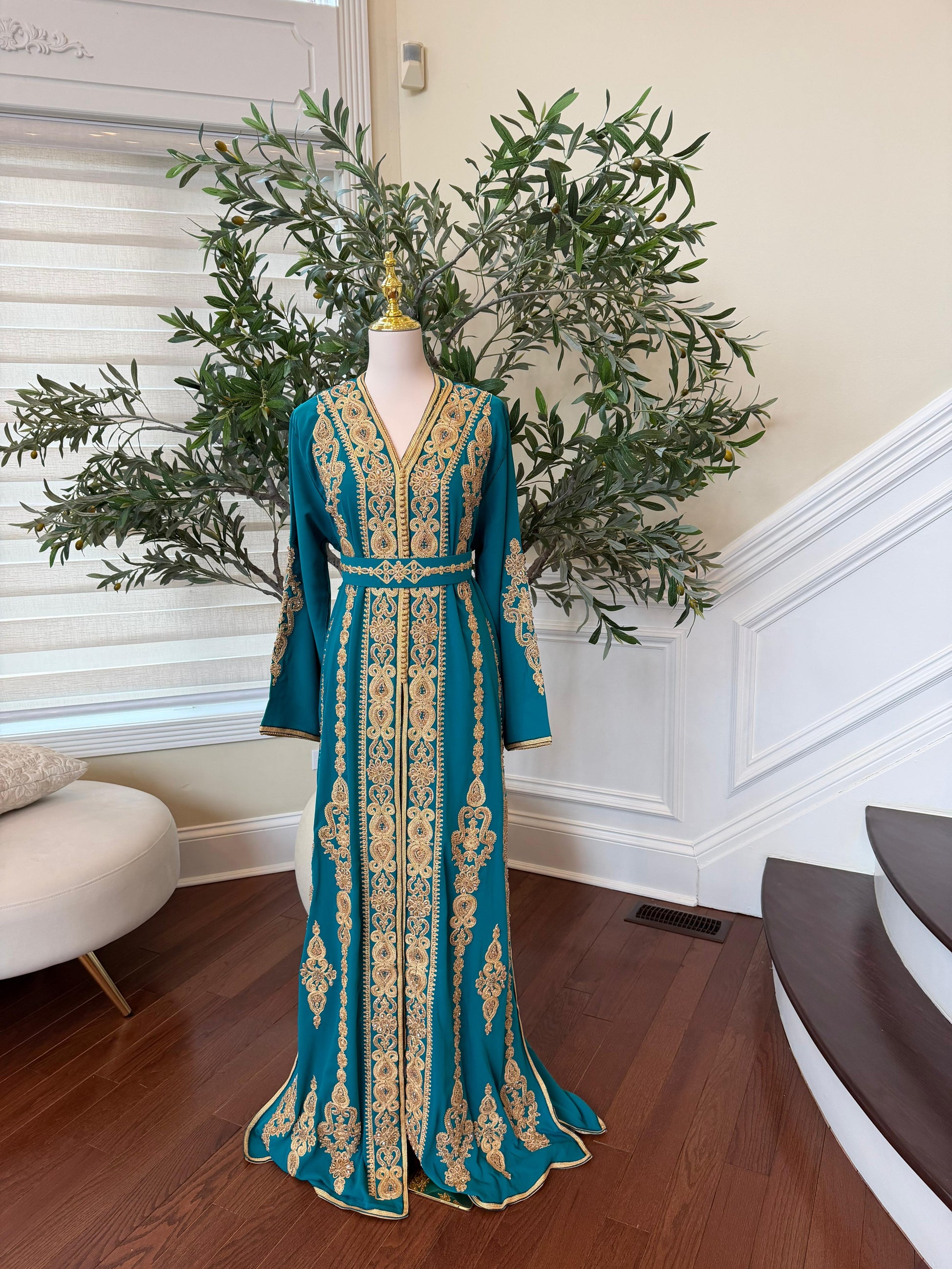 Turquoise Golden Embroidery Elegance Kuftan