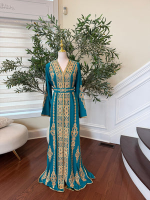 Turquoise Golden Embroidery Elegance Kuftan