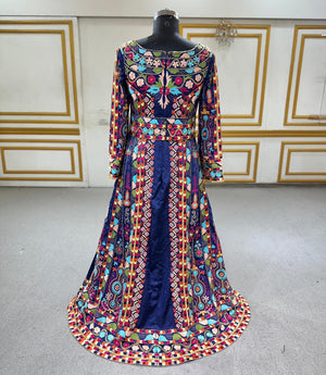 Elegant Floral Blue Stone Thobe Dress