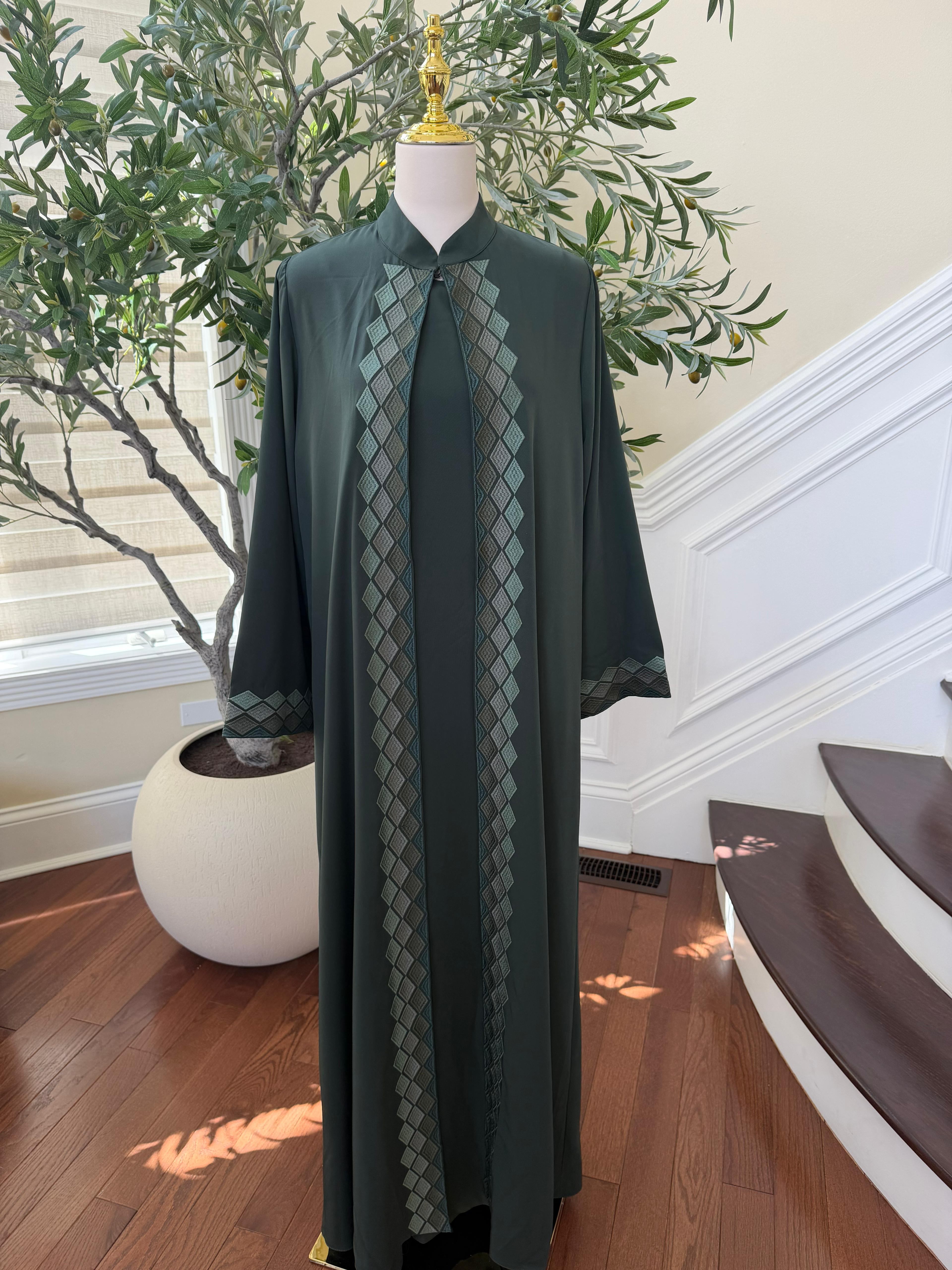Green Two Piece Cardigan Abaya