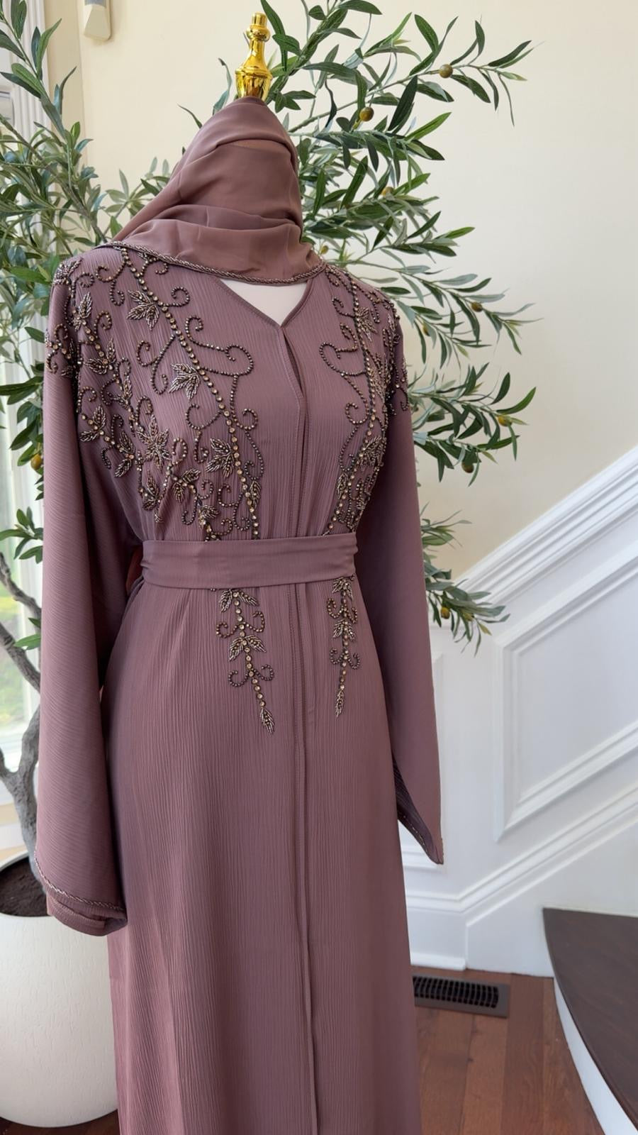 Rose Muave Beaded Abaya