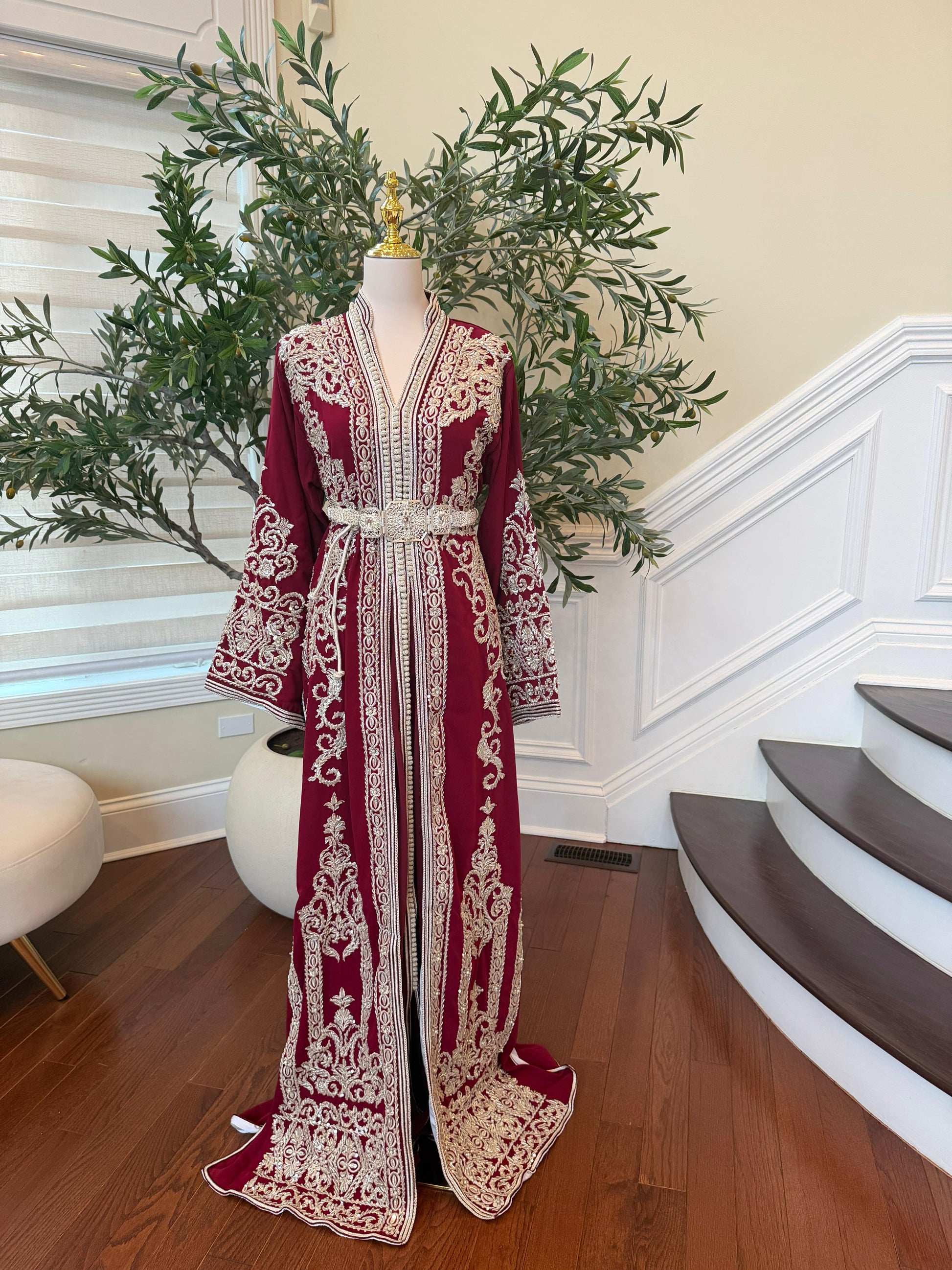 Red Royale Silver Embroidered Kuftan