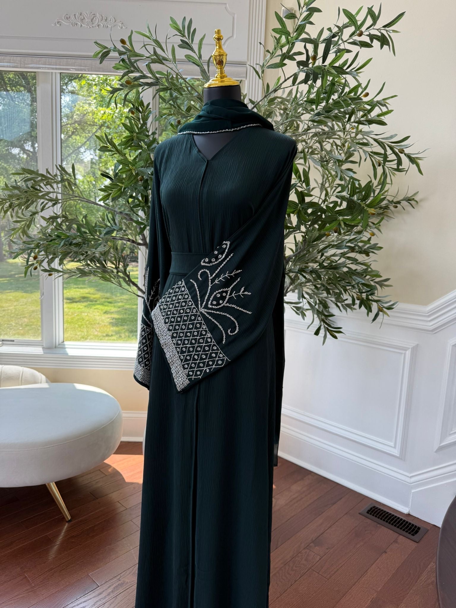 emerald green abaya dress Emerald Green & Gold Moroccan Kaftan Luxury Beaded Abaya Dress | Embroidered Takchita