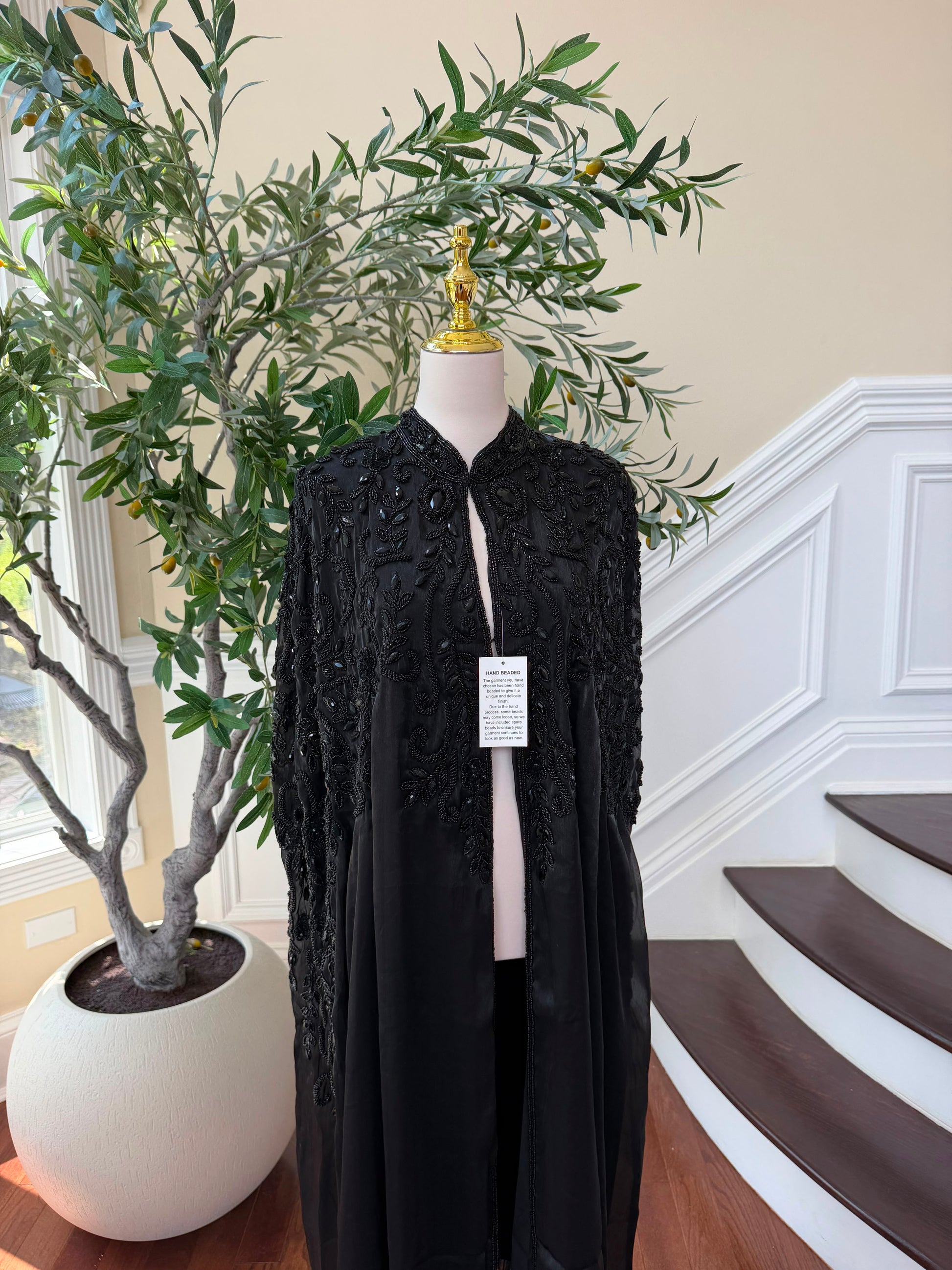 Black Beaded Elegance Cardigan Abaya