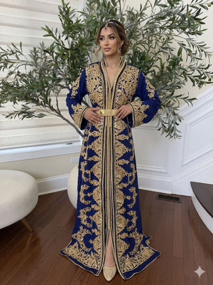 Blue Embroidery Beaded Kuftan