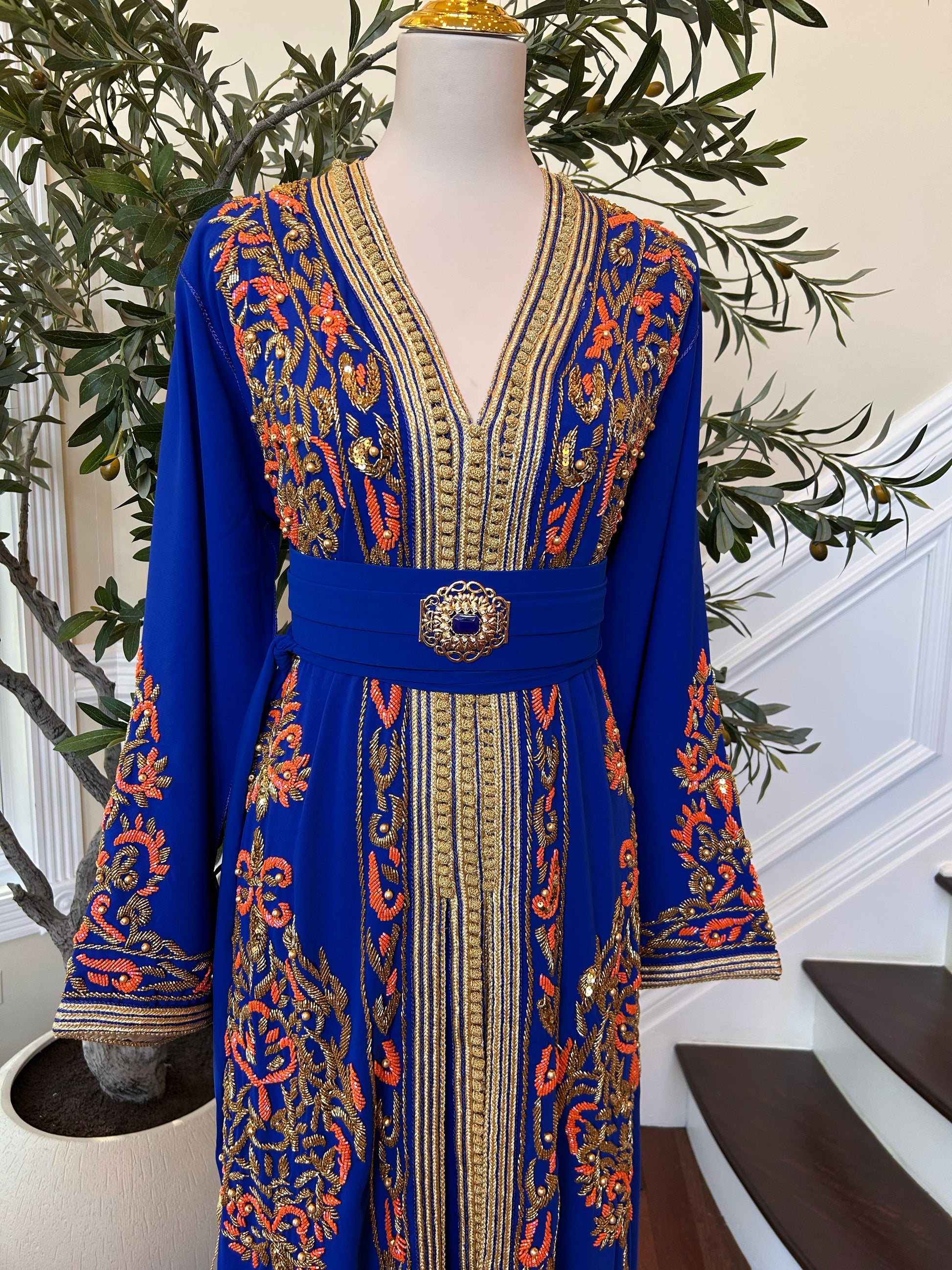 Royal Blue Embellished Golden Detail Kuftan