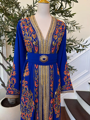 Royal Blue Embellished Golden Detail Kuftan
