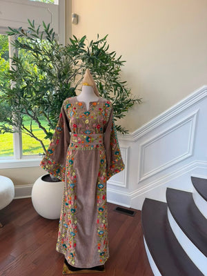 Tan Embroidery Beaded Stone Thobe