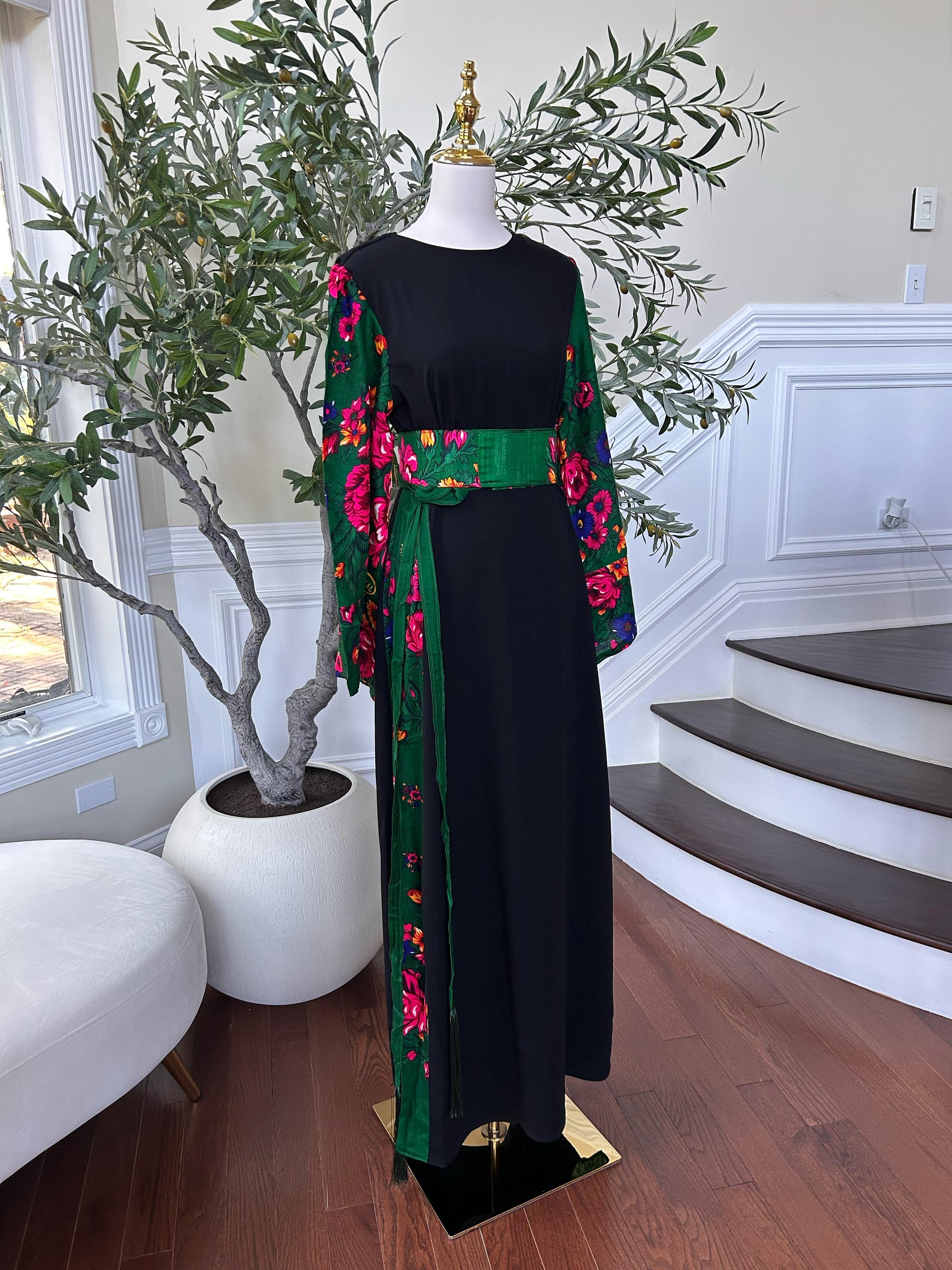 Back Floral Green Elegance Dress