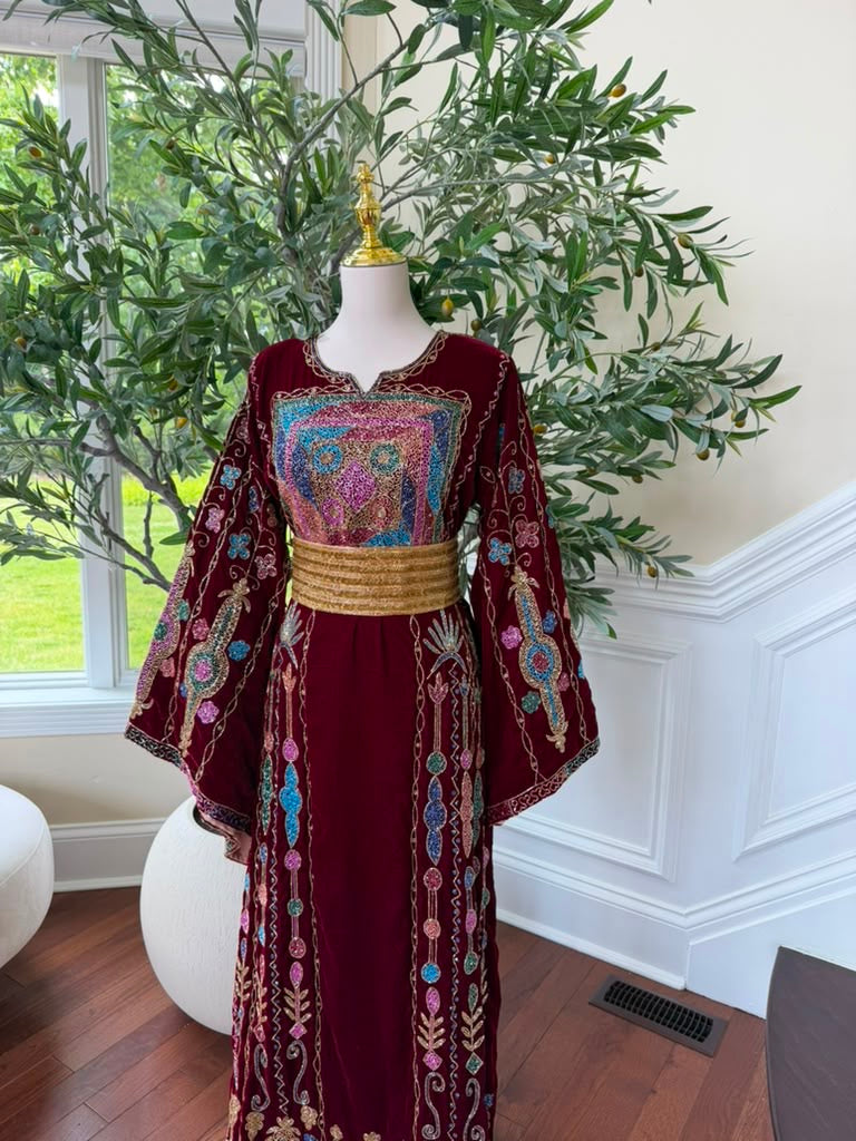 Burgundy Velvet Beaded Thobe
