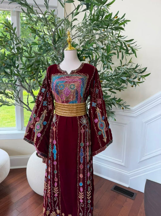 Burgundy Velvet Beaded Thobe