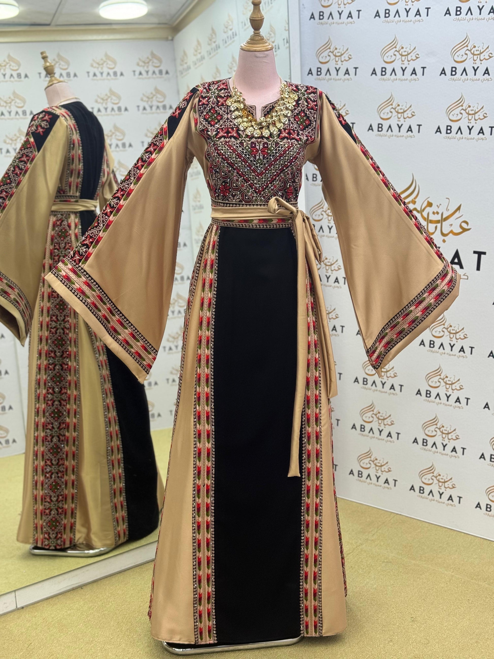 Palestinian Heritage Thobe – Beige & Black Panel Design