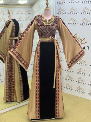 Palestinian Heritage Thobe – Beige & Black Panel Design