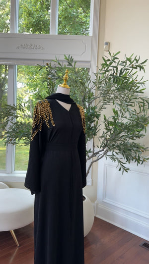 Golden Black Stone Abaya