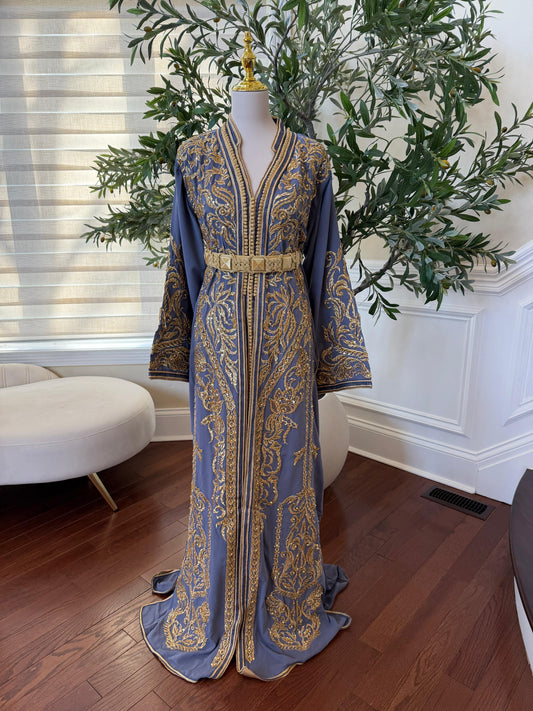 Gray Elegance Beaded Embroidery Kuftan