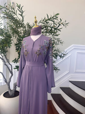 Lavender Beaded Floral Abaya