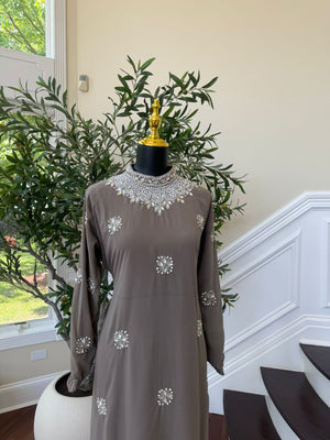 Taupe Shine Stonework Maxi Dres