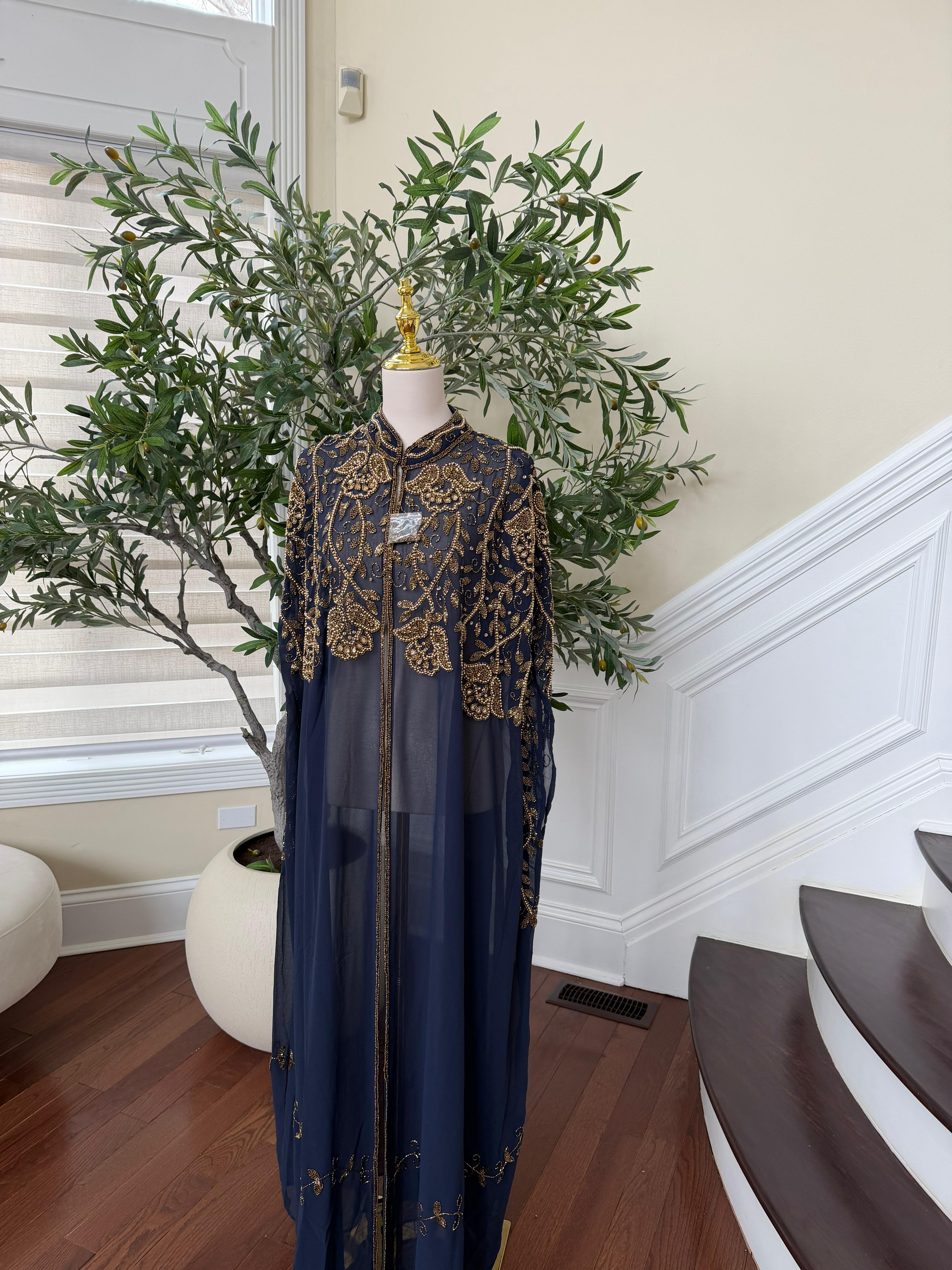 Blue Golden Stone Cardigan Abaya