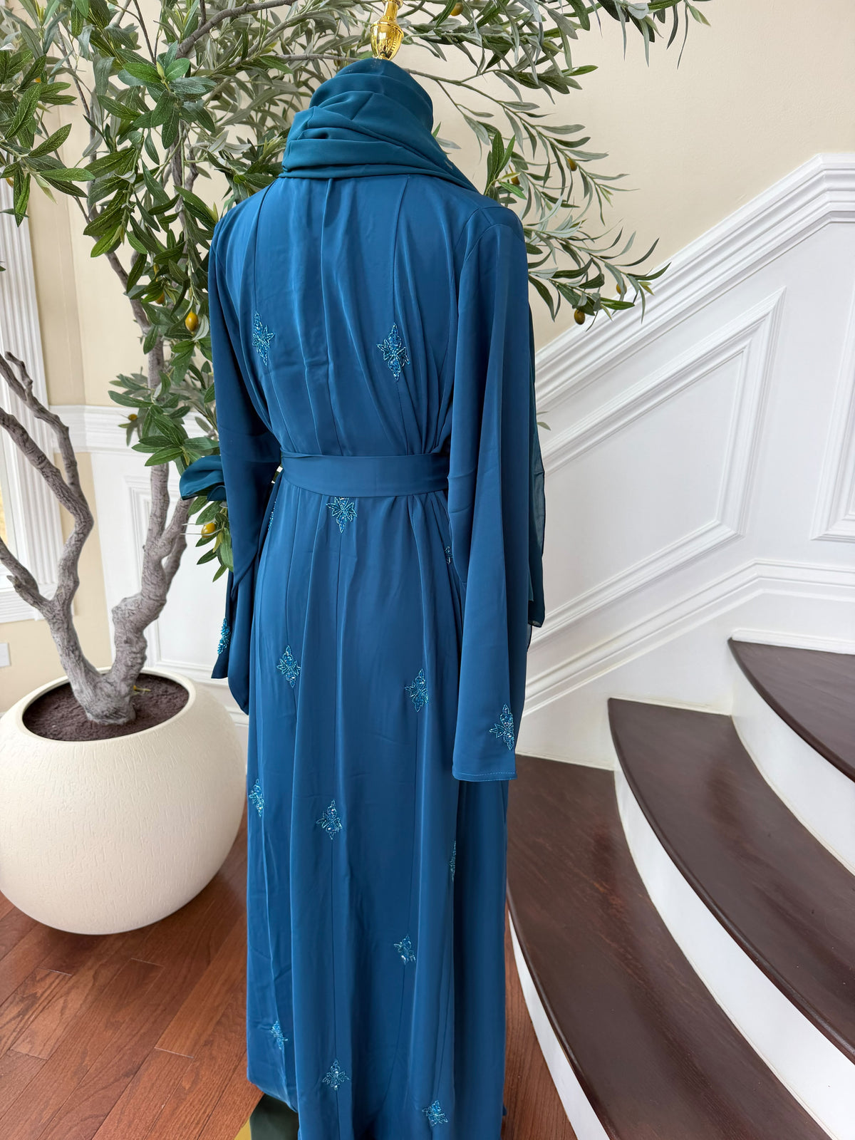 Turquoise Nada Fabric Charm Beaded Elegance Abaya