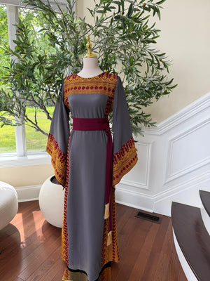 Grey Traditional Tatreez Embroidery Thobe