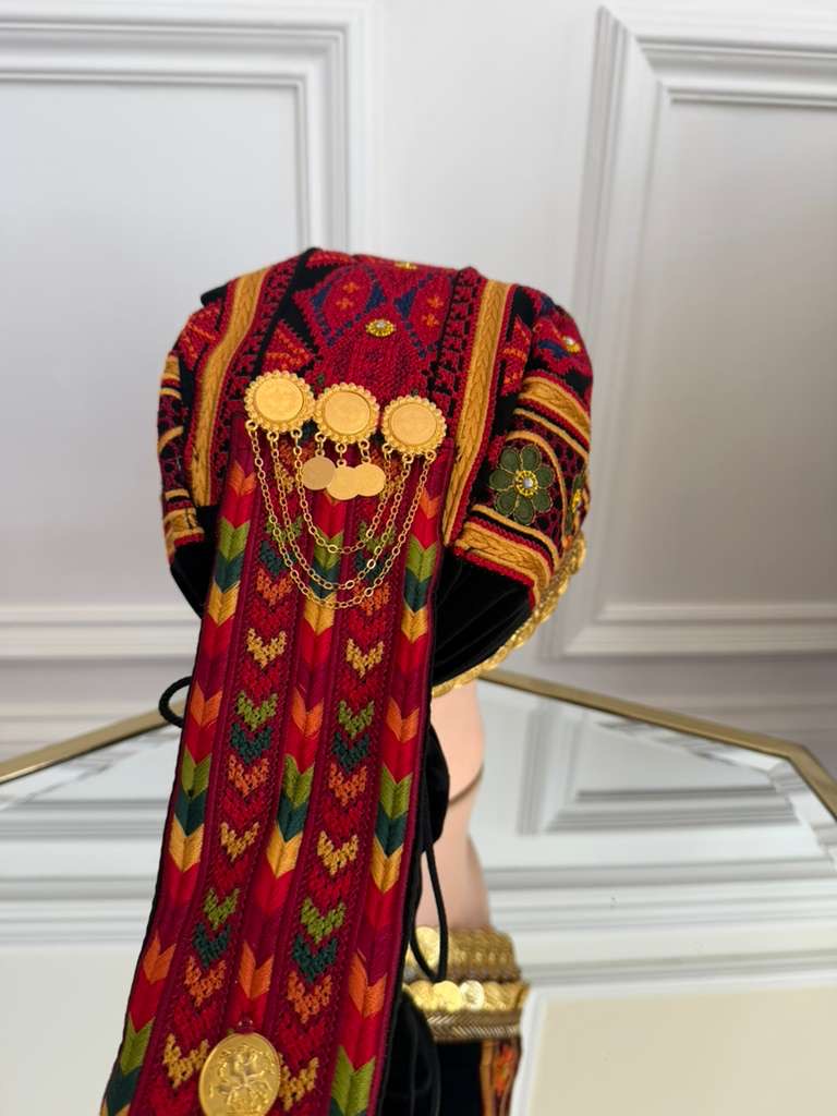 Red Tatreez Coin Head Piece Awka