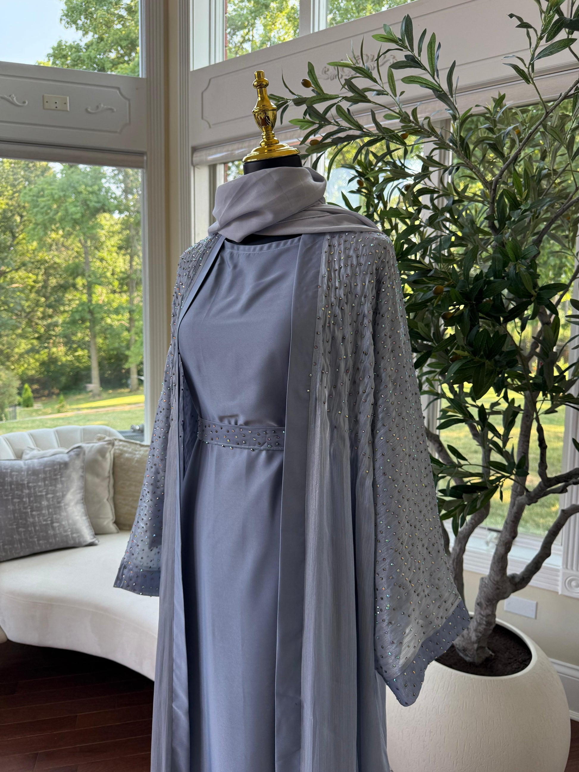 Light Dust Blue Sparkle Cardigan Abaya