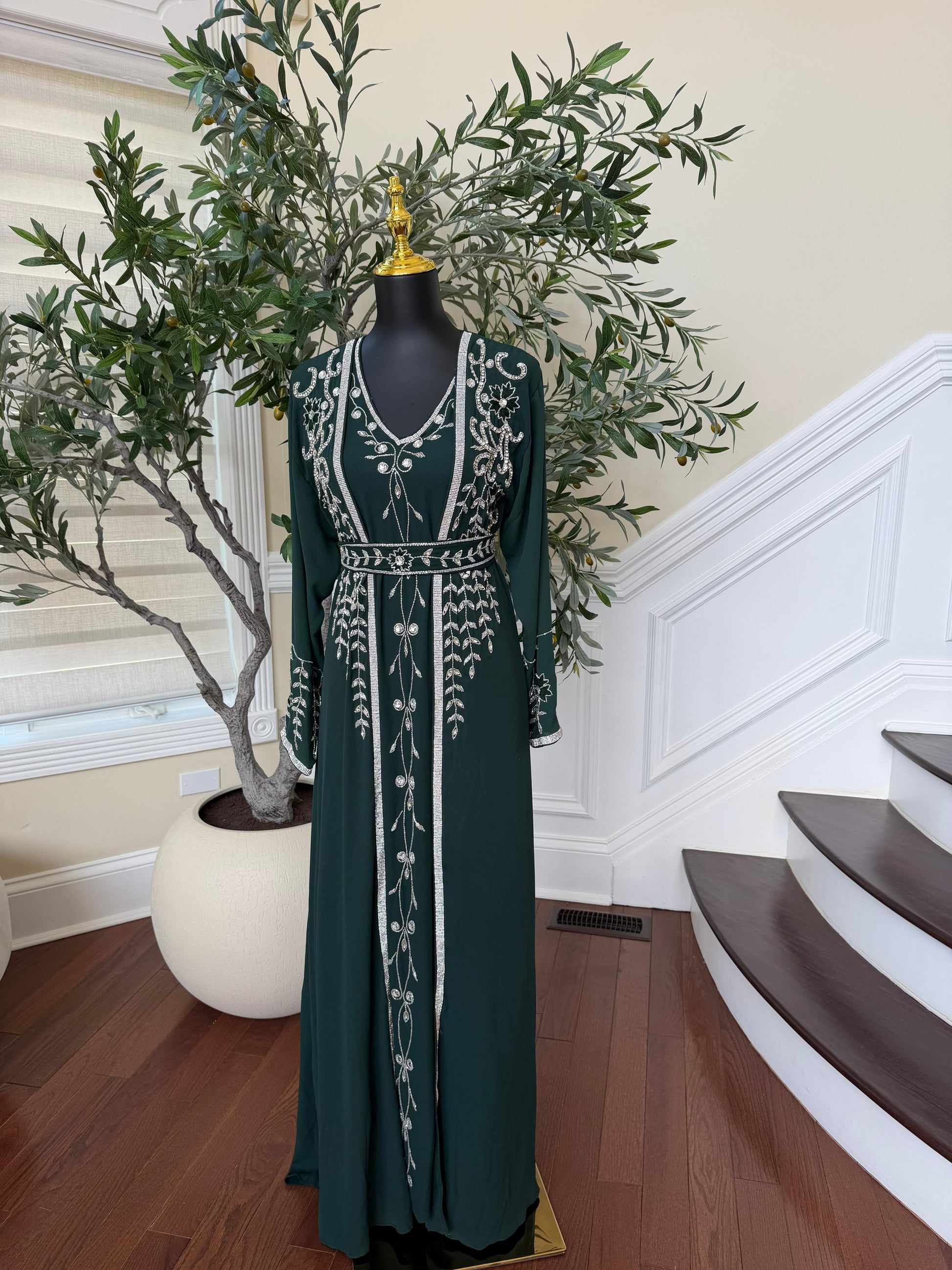 Emerald Green Beaded Rose Kuftan