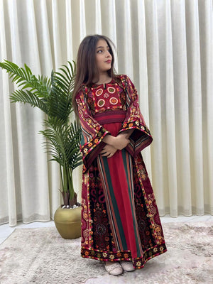 Red Embroidery Tatreez Majdalwi Thobe