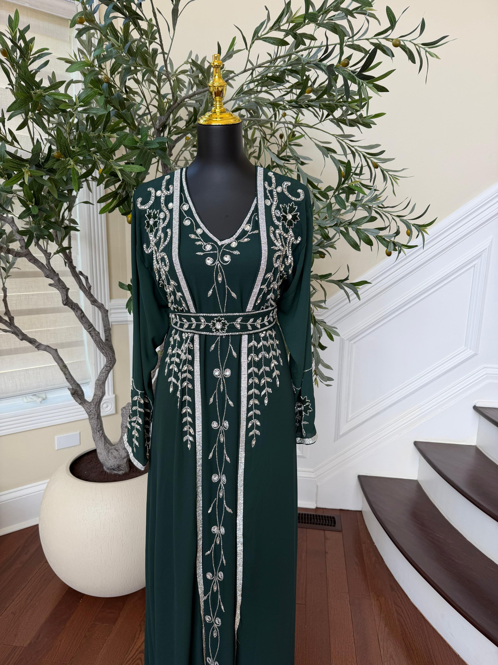 Emerald Green Beaded Rose Kuftan