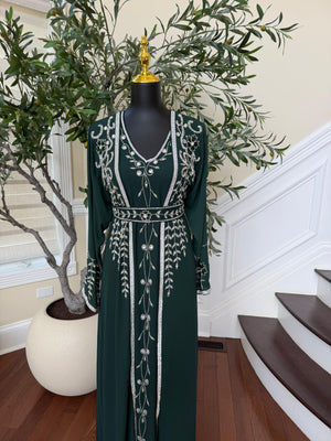 Emerald Green Beaded Rose Kuftan