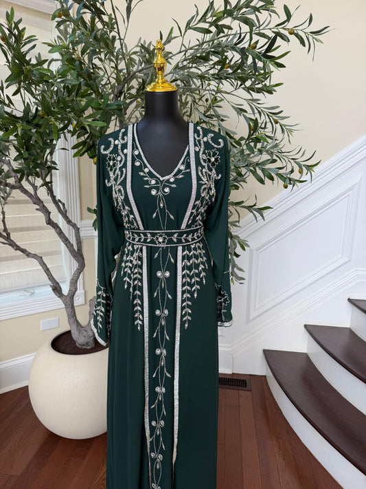 Emerald Green Beaded Rose Kuftan