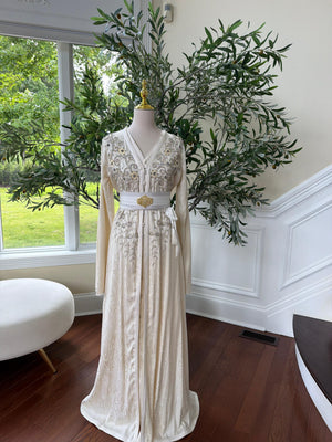 White Beaded Embroidery Kuftan