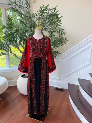 Red Embroidery Tatreez Black Thobe