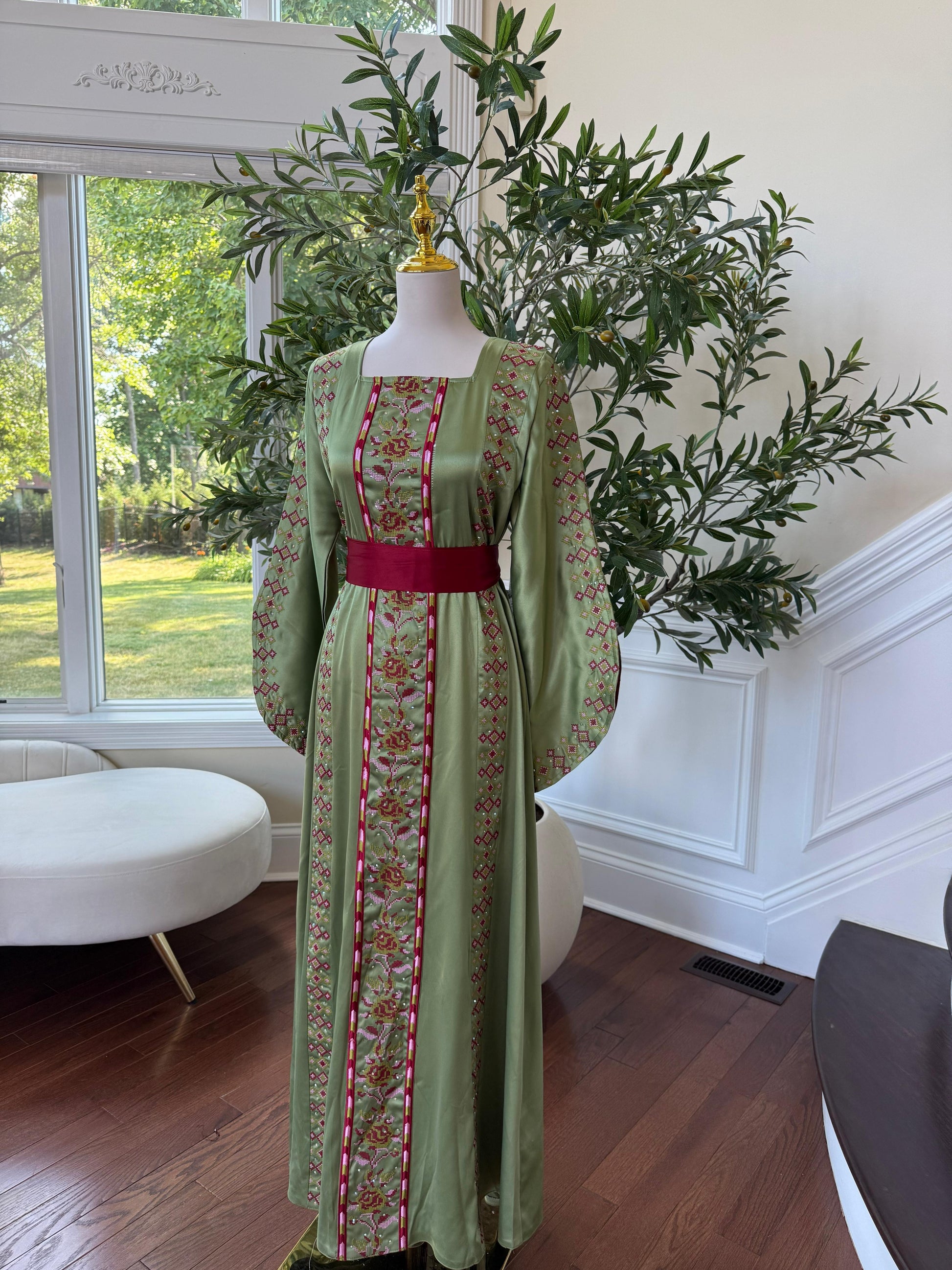 Green Satin Tatreez Thobe