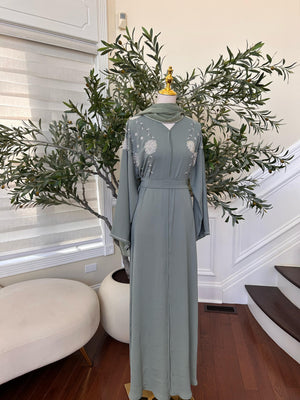 Mint Green Charm Beaded Abaya