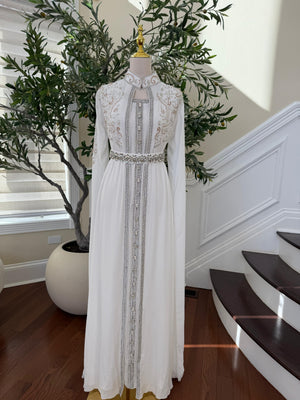 White Crystal Beaded Stone Kuftan