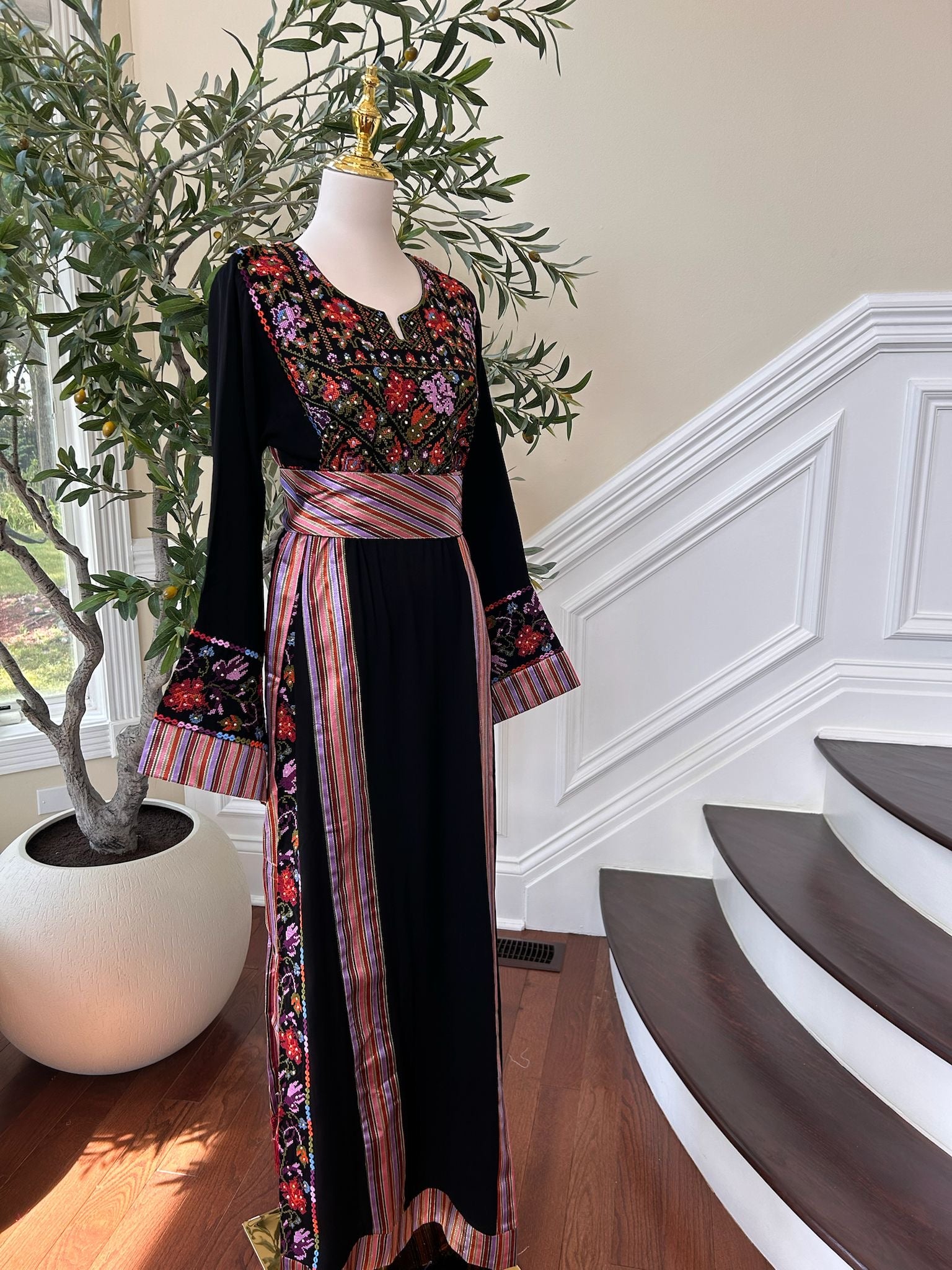 Embroidery Black Thobe Tatreez Detail