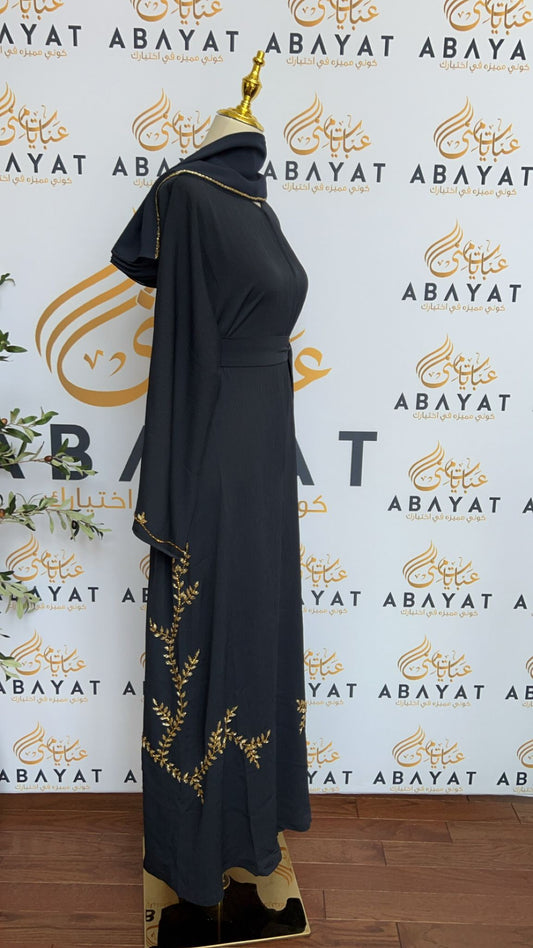 Golden Floral Blue Abaya