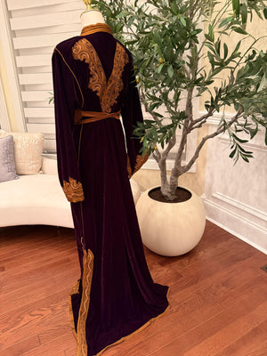 Autumn Ember Maroon Velvet Kuftan with Brown Embellishments