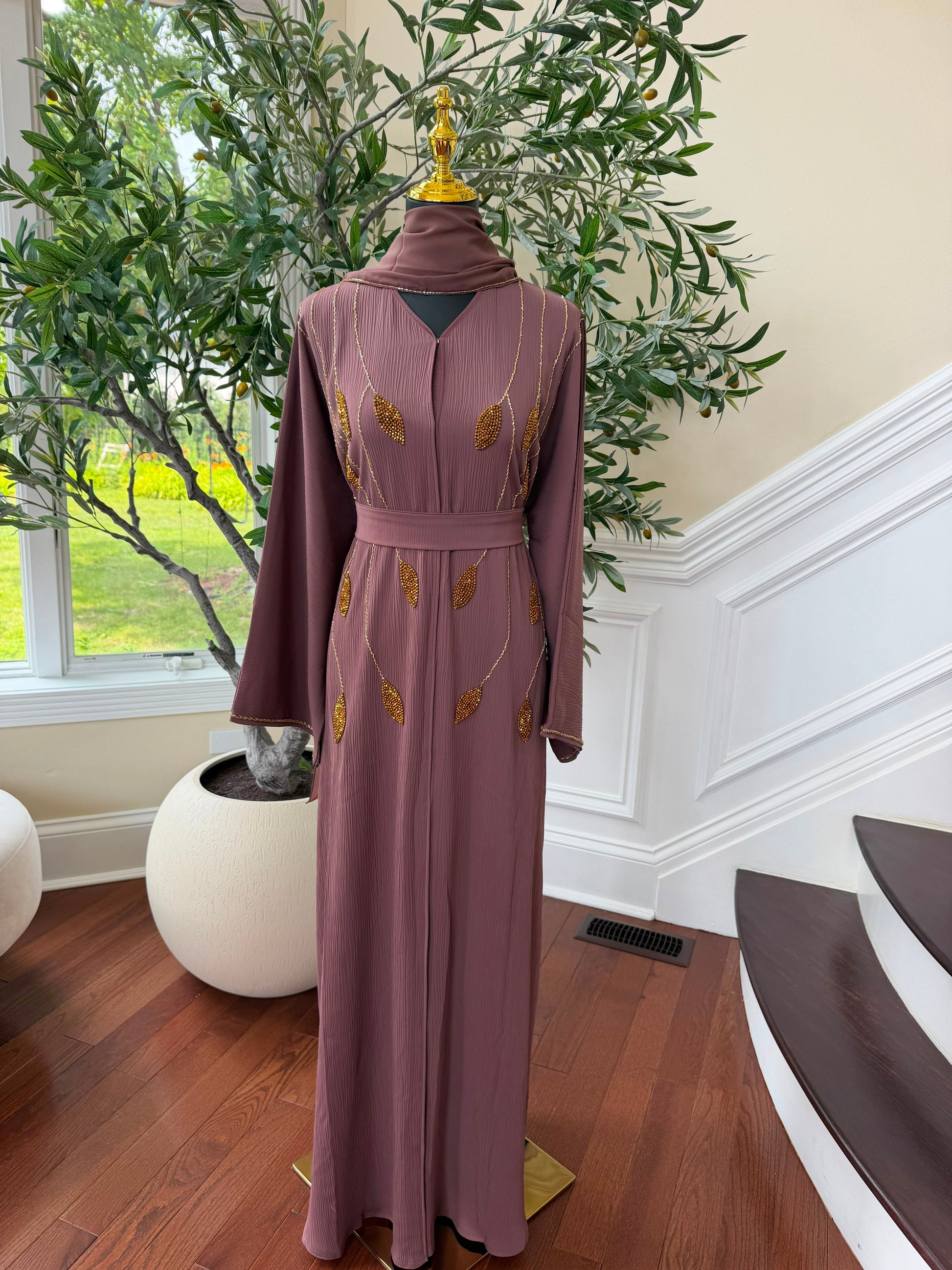 Muave Golden Detail Charm Abaya