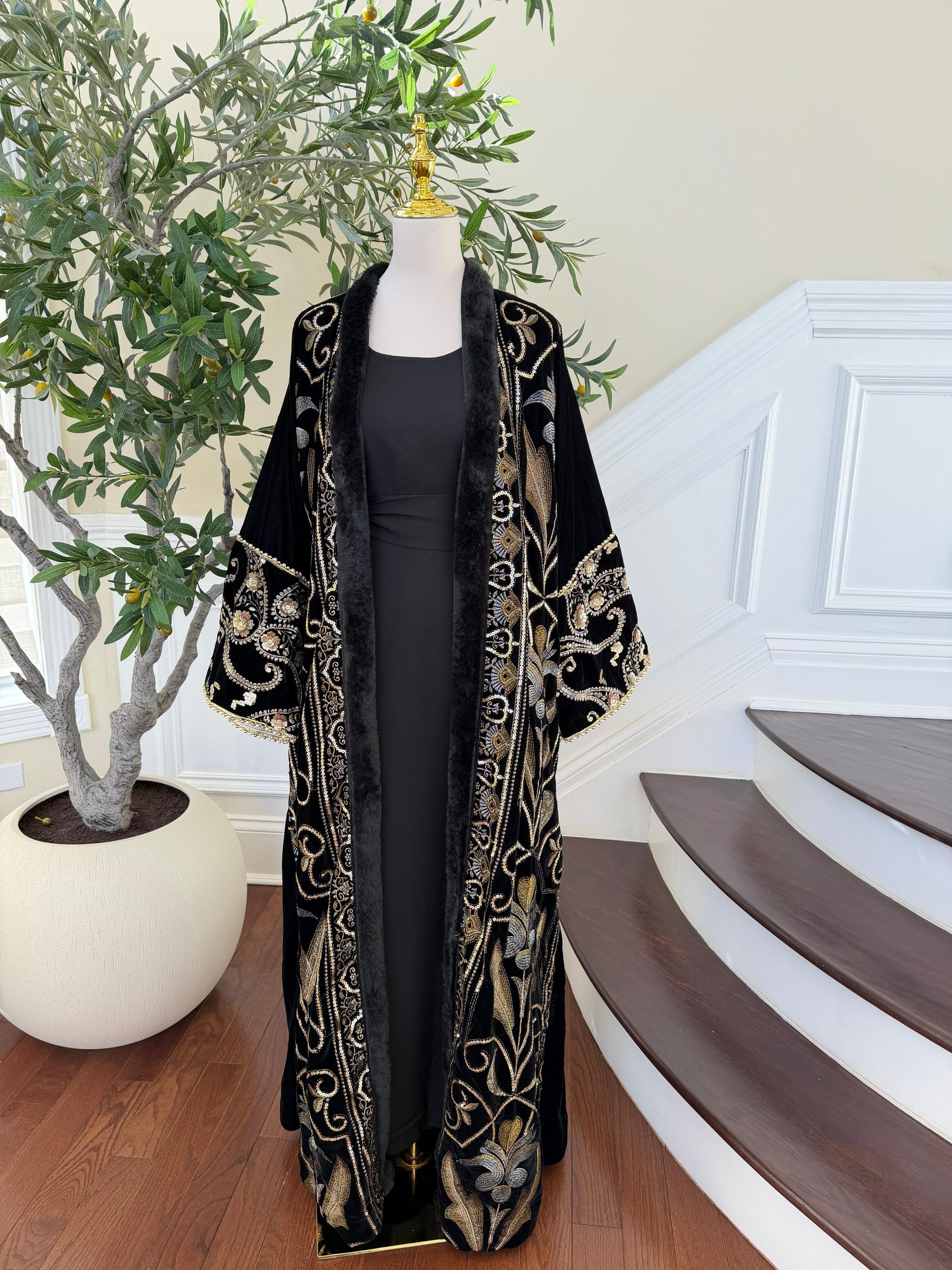 Black Serenity Velvet Cardigan Abaya