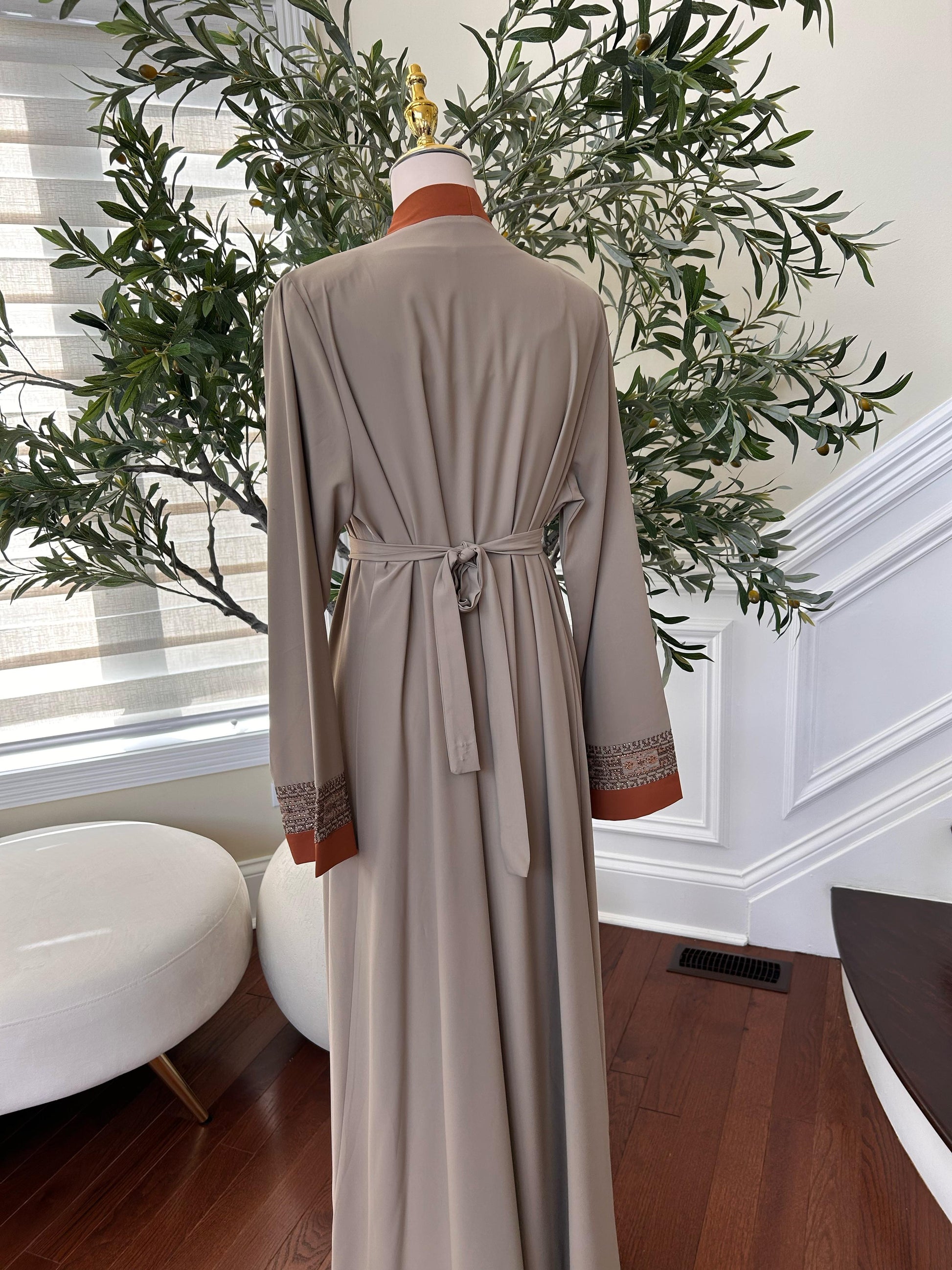 Tan Two Piece Tatreez Beaded Abaya