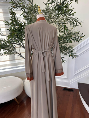 Tan Two Piece Tatreez Beaded Abaya
