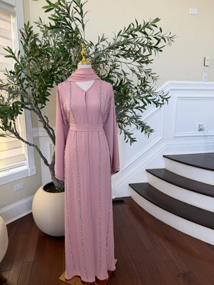 Pink Rose Charm Beaded Abaya