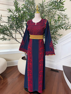 Navy Blue Embroidery Tatreez Thobe