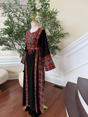 Red Embroidery Tatreez Black Thobe