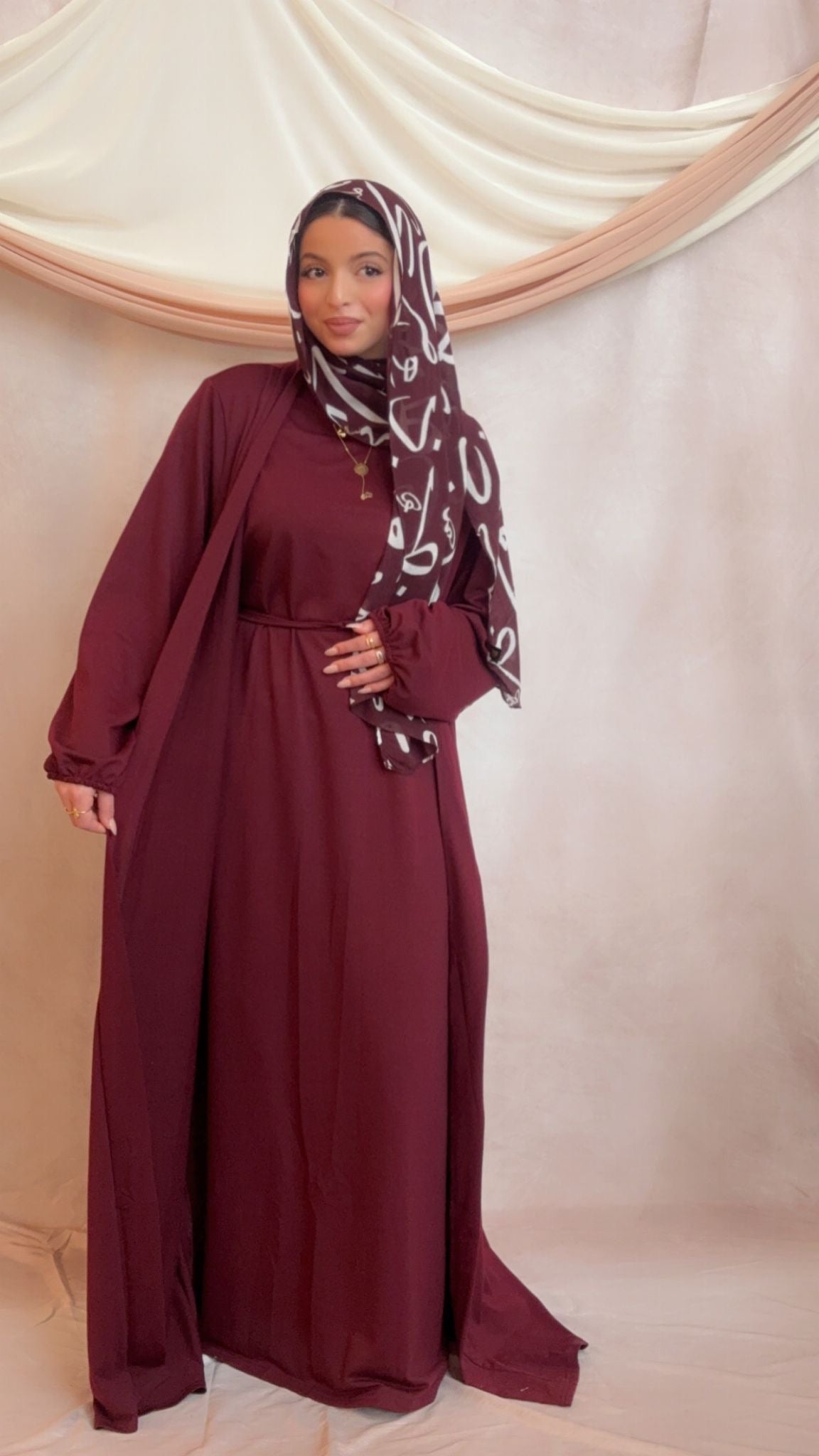 Maroon Two Piece Abaya Set