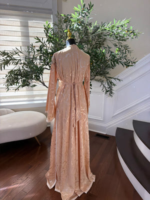 Elegant Peach Embroidered Kaftan with Silver Beadwork